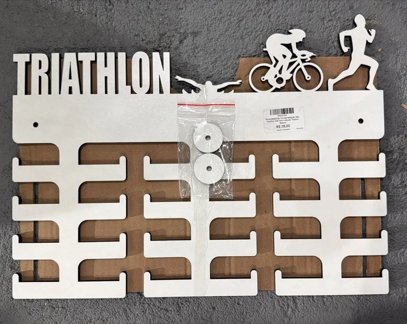 Porta Medalhas Triathlon MDF Branco