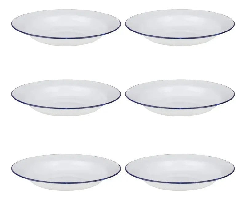 Kit 6 Pratos de Ágata Esmaltados 22cm Brancos