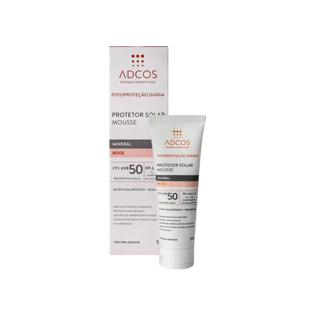 Protetor Solar Facial Adcos Mousse Mineral FPS 50 Beige