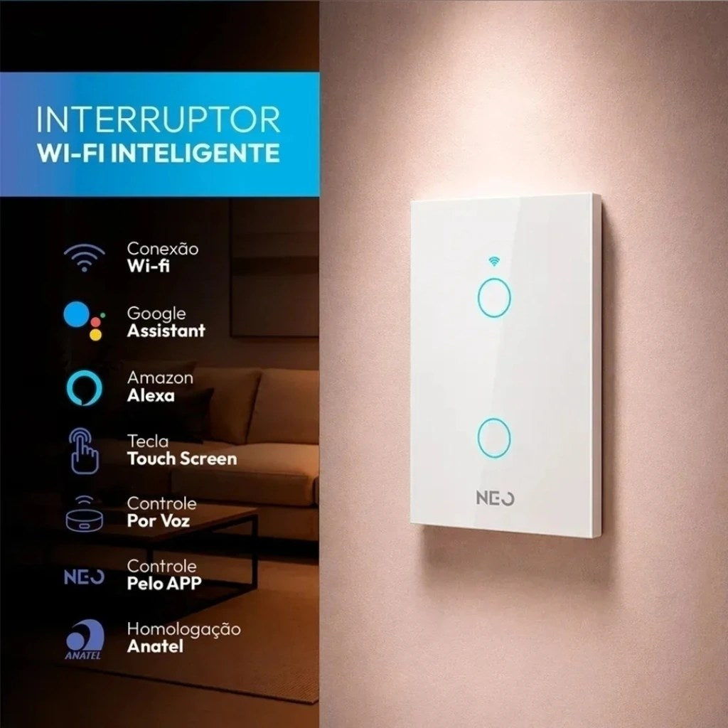 Interruptor Inteligente Wi-Fi 2 Botões 4x2 Bivolt