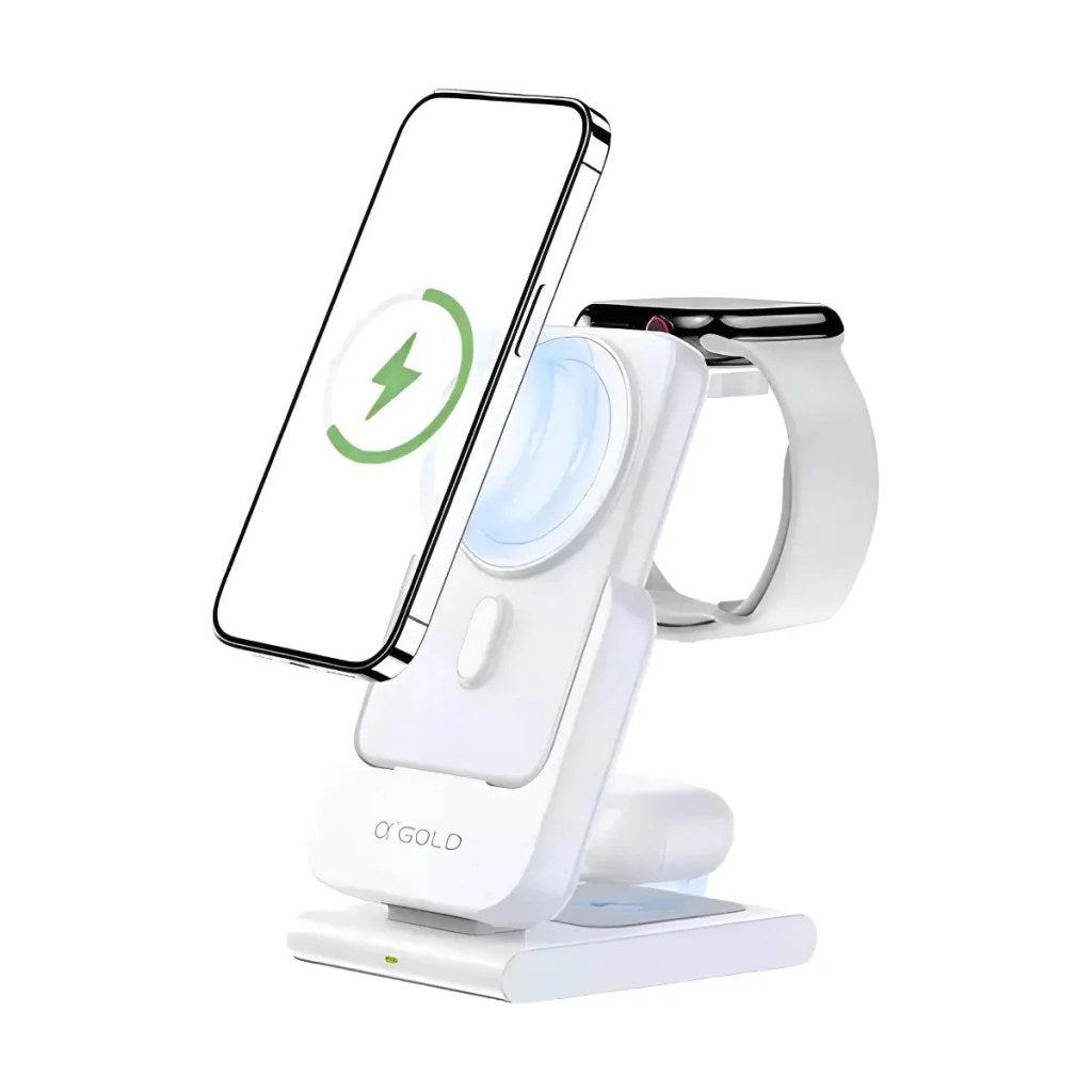 Carregador Sem Fio 3 em 1 para Celular, Fone e Relógio