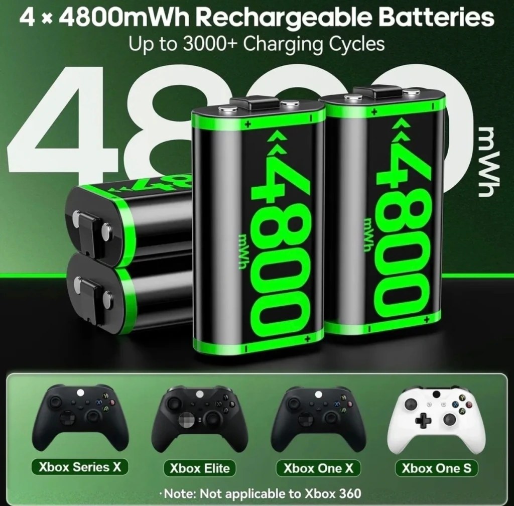 Kit 4 Baterias Recarregáveis com Carregador para Controle Xbox One e Series - foto 2