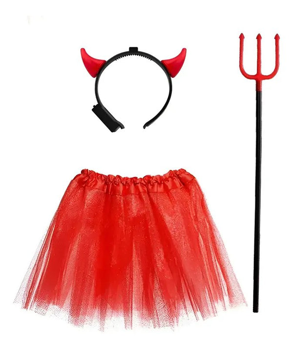 Fantasia de Diabinha com Saia, Tiara e Tridente