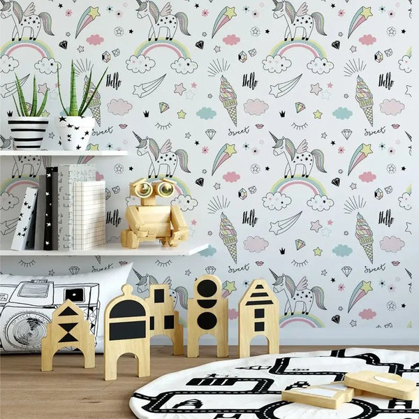 Papel de Parede Adesivo Unicórnio Arco-Íris 3m