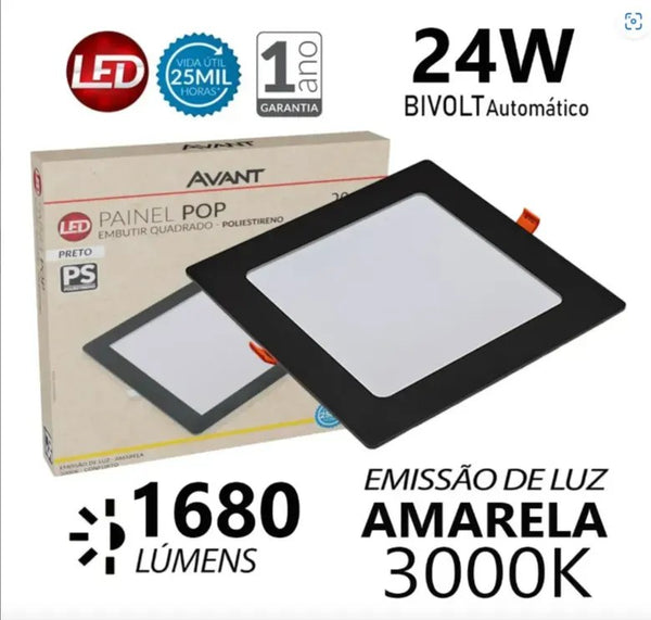 Painel Plafon de Embutir 24W Luz Amarela Bivolt