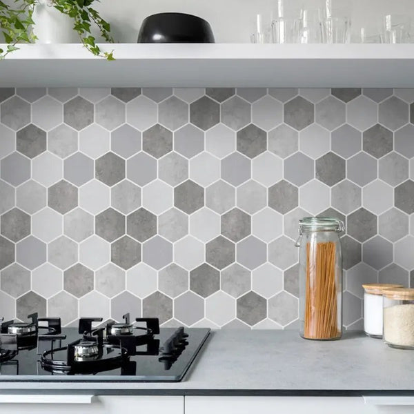 Papel de Parede Azulejo Hexagonal Cimento Queimado 3m x 51cm