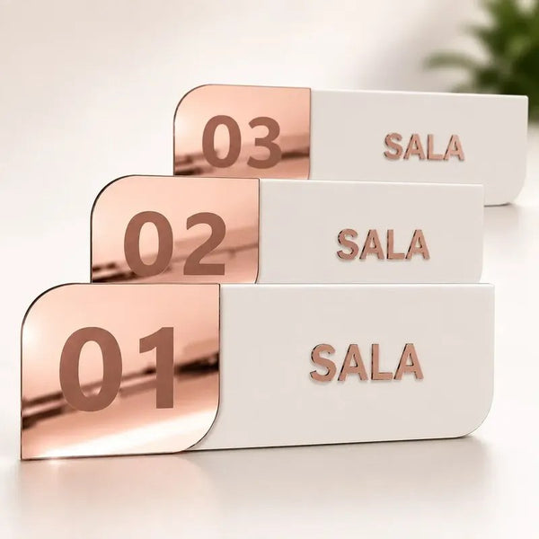 Kit 3 Placas de Identificação de Porta Acrílico e MDF Rosa