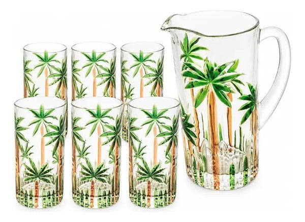 Conjunto Jarra com 6 Copos de Cristal Palm Tree Wolff