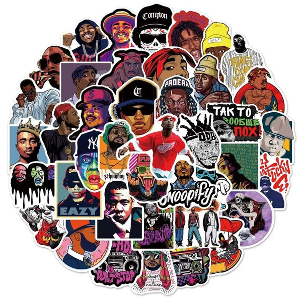 Kit 50 Adesivos Hip Hop Tupac e Rap Retrô