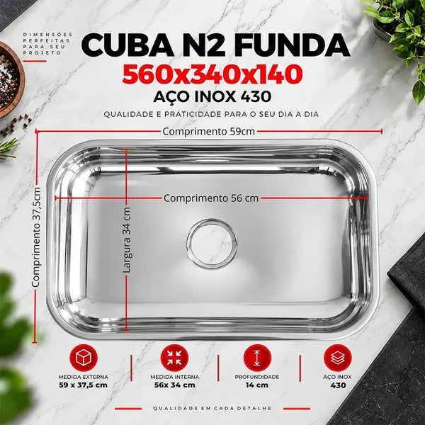 Cuba Inox 430 N2 56x34x14 Alphanox Polida