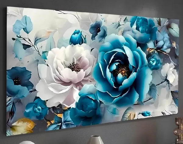 Quadro Flores Brancas e Pretas 112x79cm
