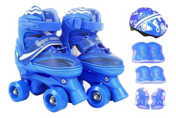 Patins Roller Infantil Ajustável com Kit Proteção Azul 29 a 32