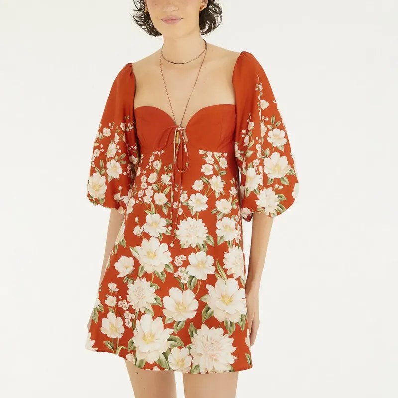 Vestido Farm Azulejaria Vermelho Tam G