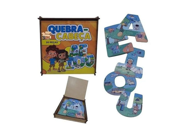 Quebra-Cabeça de Madeira Vogais AEIOU