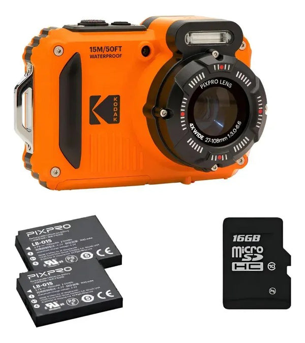 Câmera Kodak Pixpro WPZ2 à Prova d'Água Laranja com 2 Baterias