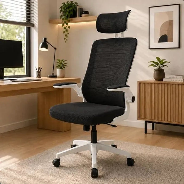 Cadeira de Escritório Ergonômica Giratória com Ajuste Lombar Cinza