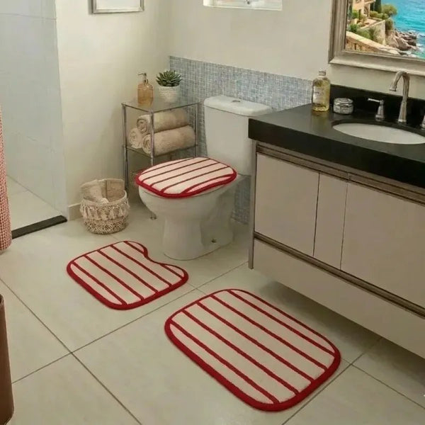 Kit Tapete de Banheiro 3 Peças Artesanal de Algodão