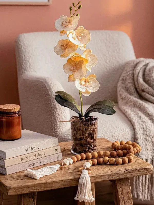 Orquídea Artificial Amarela em Vaso de Vidro