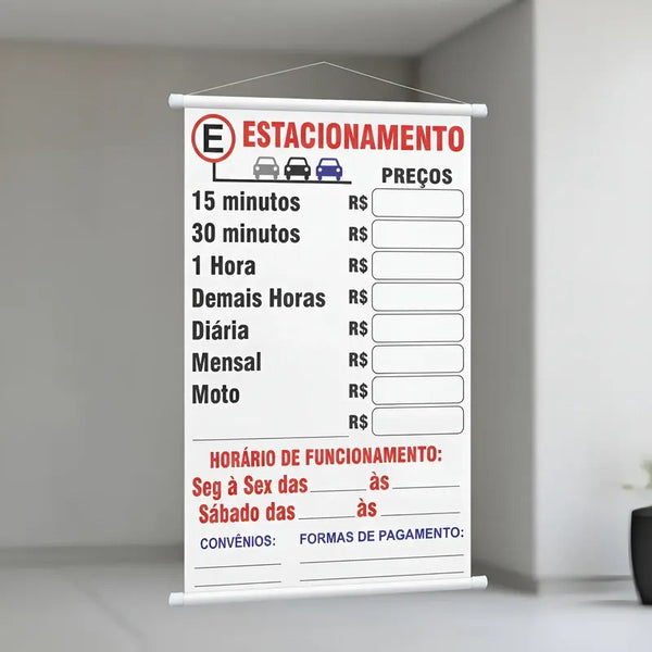 Banner Tabela de Preços Estacionamento