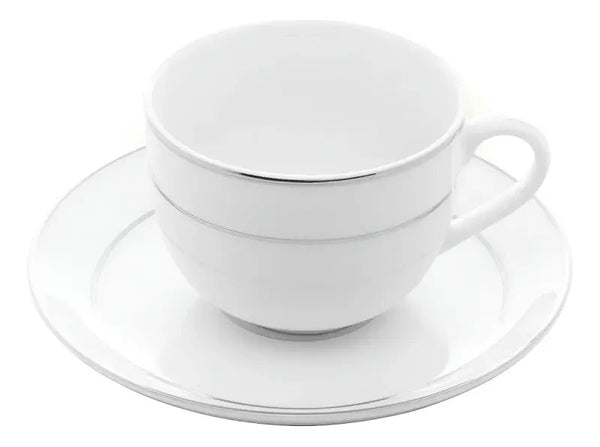Kit 4 Xícaras de Porcelana Wolff Mônaco Borda Prata 220ml