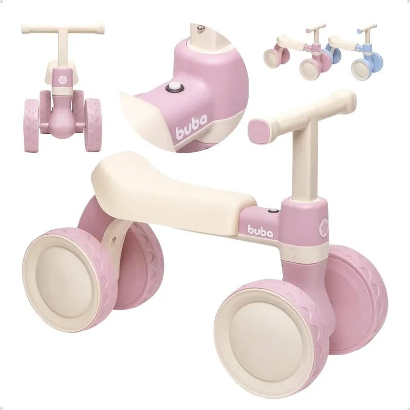 Bicicleta de Equilíbrio Buba 4 Rodas com Som Rosa