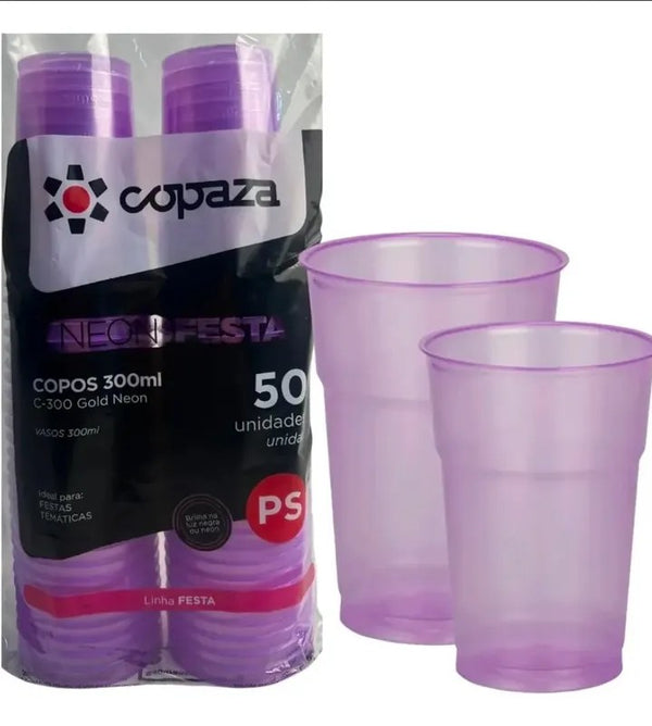 Kit 50 Copos Descartáveis Neon 300ml