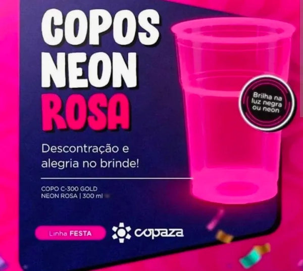 Kit 50 Copos Descartáveis Neon Rosa 300ml