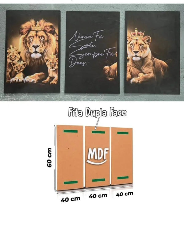 Quadro Leão "Nunca Foi Sorte, Sempre Foi Deus"