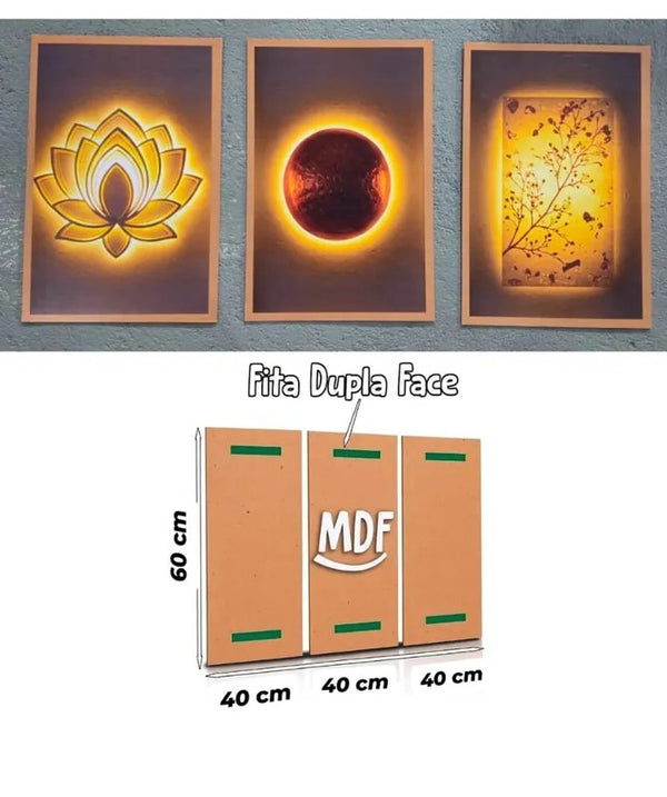 Trio de Quadros Bromélia e Lua Dourado