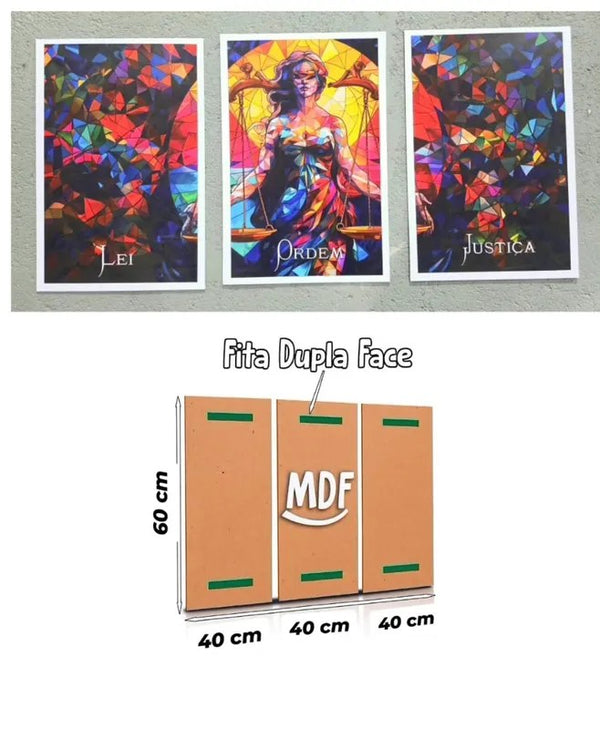 Trio de Quadros Ordem, Justiça e Lei Colorido