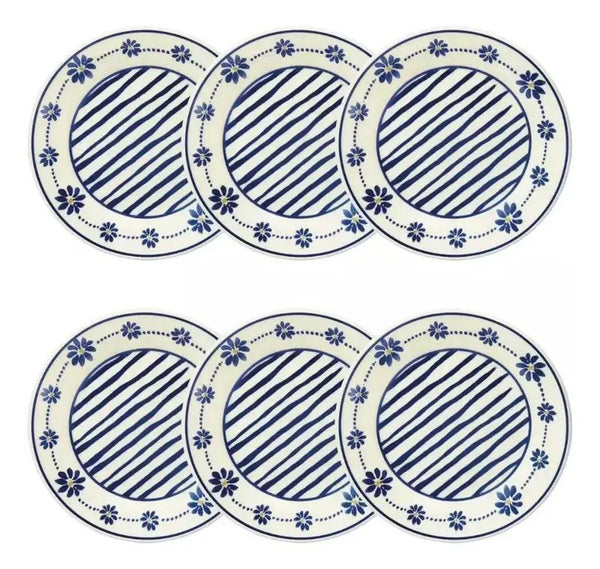 Kit 6 Pratos de Sobremesa Biona Donna Margaridas 18cm