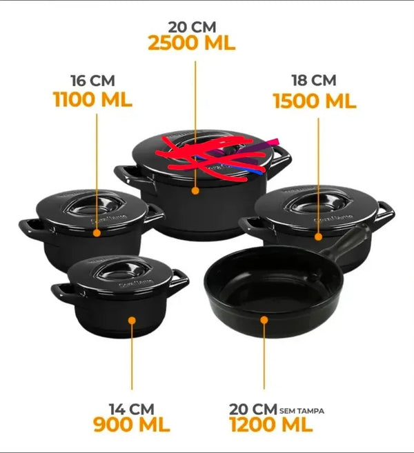 Jogo de Panelas Ceraflame Duo+ Smart 5 Peças Preto