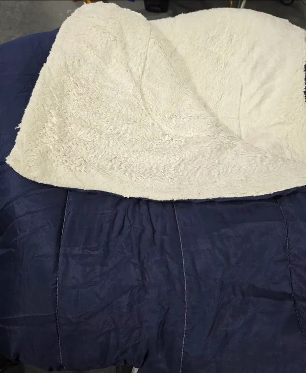 Cobertor Sherpa Casal Queen Dupla Face Azul-Marinho