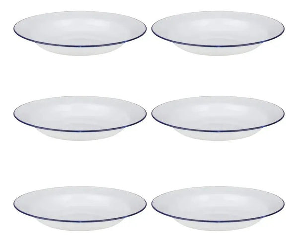Kit 6 Pratos de Ágata Esmaltados 22cm Brancos