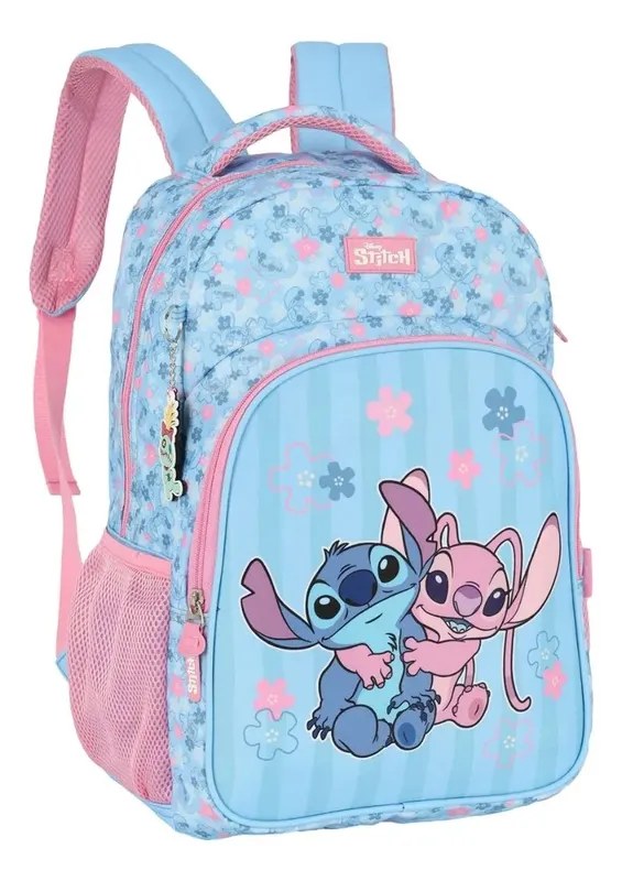 Mochila Escolar Infantil Disney Stitch e Angel
