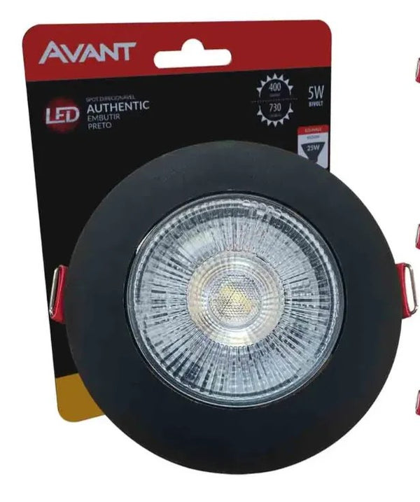 Spot LED 5W Preto Redondo Branco Quente Avant