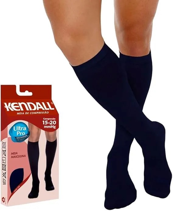 Meia de Compressão Kendall Masculina Preta 15-20 mmHg 3/4 Tam G