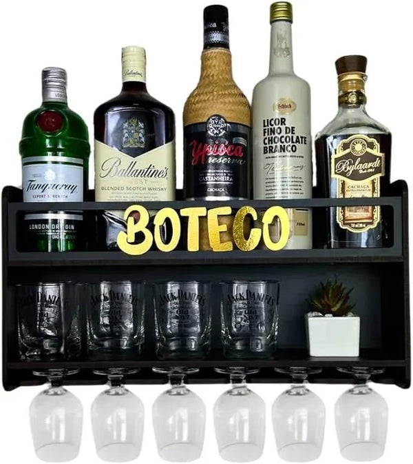Bar de Parede MDF Porta Copos e Taças