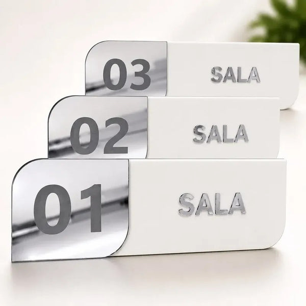 Kit 3 Placas de Identificação de Porta Acrílico e MDF Prata