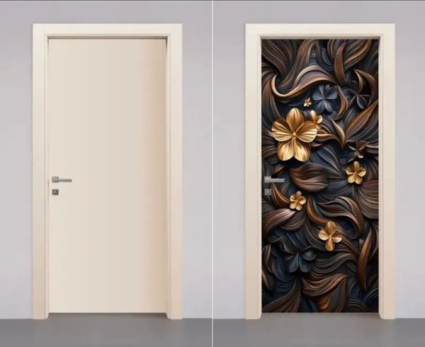 Adesivo de Porta Flores Douradas e Azuis