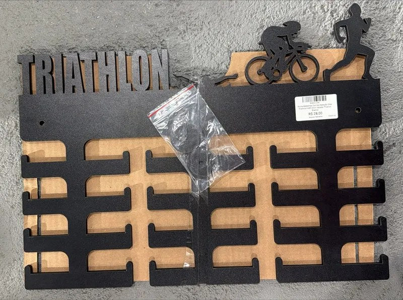 Porta Medalhas Triathlon MDF Preto
