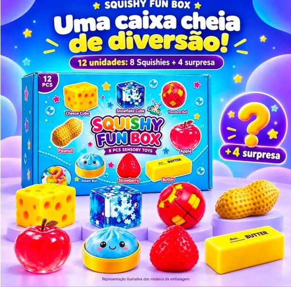 Kit Squishy Fun Box 8 Squishies Sensoriais com 4 Surpresas