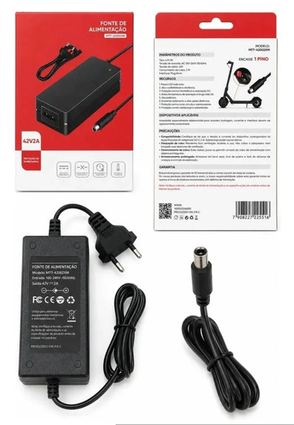 Fonte Carregador para Patinete Elétrico 42V 2A Plug 8mm Bivolt