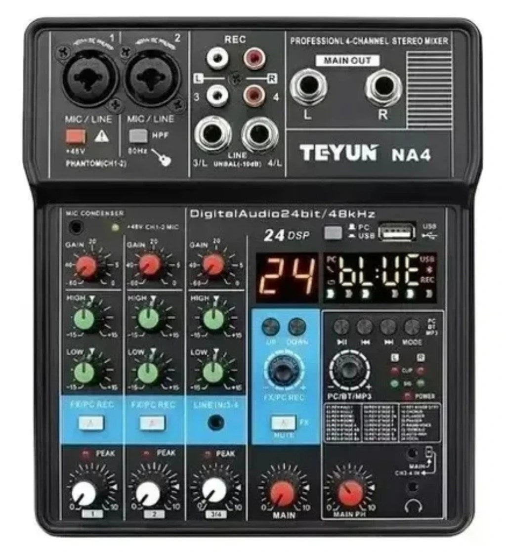 Mesa de Som Teyun 4 Canais com 24 Efeitos de Voz