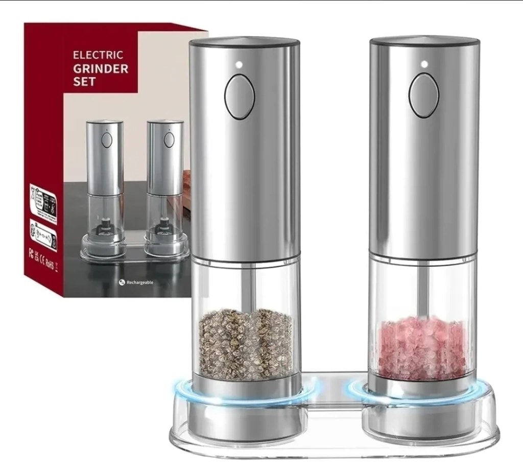 Kit 2 Moedores de Sal e Pimenta Elétricos Recarregáveis USB