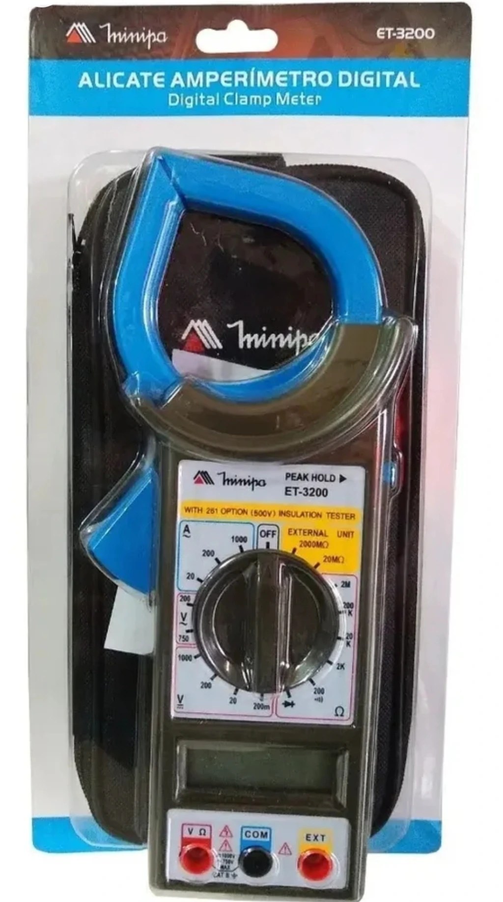 Alicate Amperímetro Digital Minipa ET-3200 1000A com Estojo