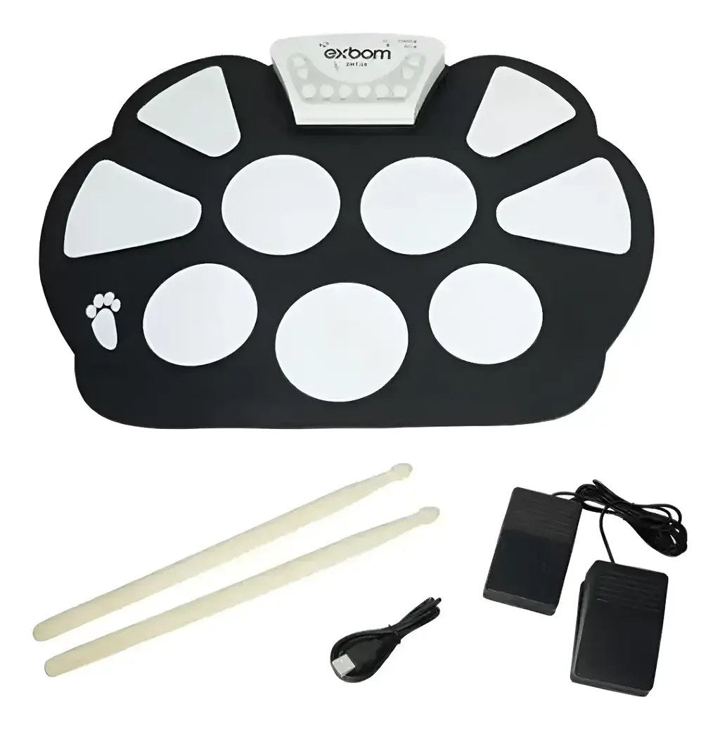Bateria Eletrônica Dobrável de Silicone com 2 Pedais
