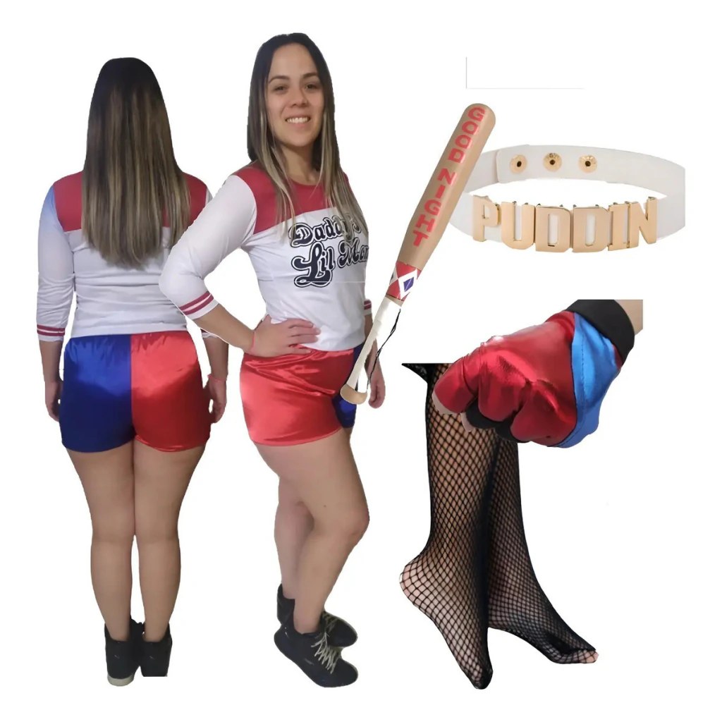 Fantasia Arlequina Adulto com Taco e Meia Tam. EXG