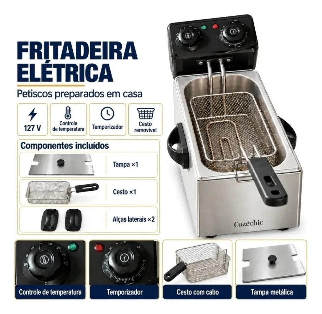 Fritadeira Elétrica de Óleo Aço Inox 6 Litros 2500W
