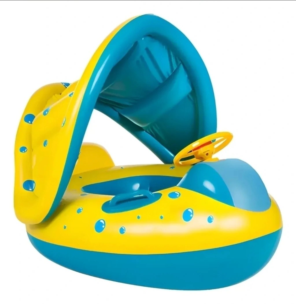 Boia Bote Inflável para Bebê com Cobertura para Piscina